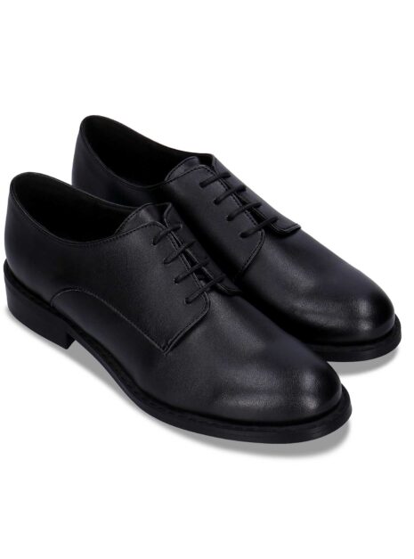 Derby vegan Obe noir pour femme — vue détaillée élégante en Apple Skin