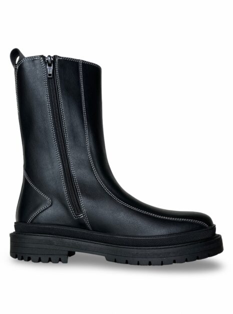 Reiko_Black_3.jpg Botte mi-mollet vegan Reiko noire — vue détaillée plate décontractée unisexe